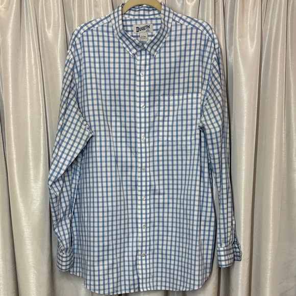 Duluth Trading Co Blue Plaid Men's big and tall dress shirt, xl tall, relaxed - Picture 1 of 9